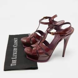 Pre Owned Saint Laurent Burgundy Patent Leather Platform Sandals Size 39.5