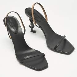 Pre Owned Saint Laurent Black/Brown Leather Opyum Slingback Sandals Size 39