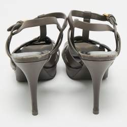 Pre Owned Saint Laurent  Grey Leather Ankle Strap Sandals Size 40