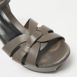 Pre Owned Saint Laurent  Grey Leather Ankle Strap Sandals Size 40