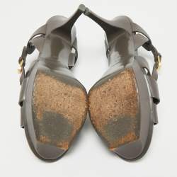 Pre Owned Saint Laurent  Grey Leather Ankle Strap Sandals Size 40