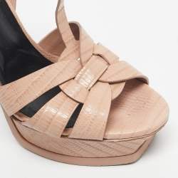 Pre Owned Saint Laurent Pink Lizard Embossed Leather Tribute Platform Sandals Size 38