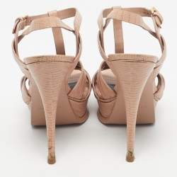 Pre Owned Saint Laurent Pink Lizard Embossed Leather Tribute Platform Sandals Size 38