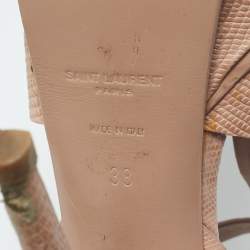 Pre Owned Saint Laurent Pink Lizard Embossed Leather Tribute Platform Sandals Size 38