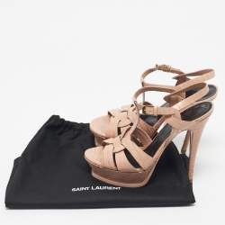 Pre Owned Saint Laurent Pink Lizard Embossed Leather Tribute Platform Sandals Size 38