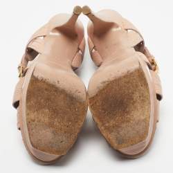 Pre Owned Saint Laurent Pink Lizard Embossed Leather Tribute Platform Sandals Size 38