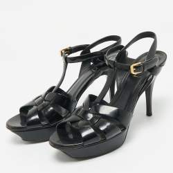 Pre Owned Saint Laurent Black Patent Leather Platform Sandals Size 40.5