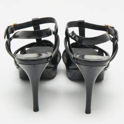 Pre Owned Saint Laurent Black Patent Leather Platform Sandals Size 40.5