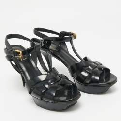 Pre Owned Saint Laurent Black Patent Leather Platform Sandals Size 40.5