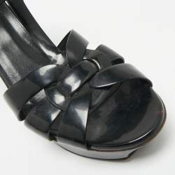 Pre Owned Saint Laurent Black Patent Leather Platform Sandals Size 40.5