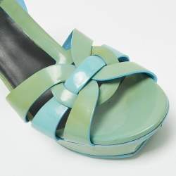 Pre Owned Saint Laurent Two Tone Patent Leather Platform Sandals Size 40