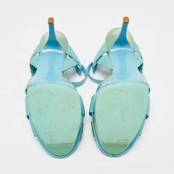 Pre Owned Saint Laurent Two Tone Patent Leather Platform Sandals Size 40