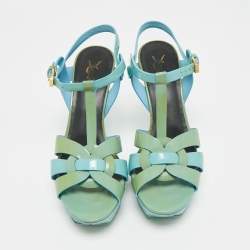Pre Owned Saint Laurent Two Tone Patent Leather Platform Sandals Size 40