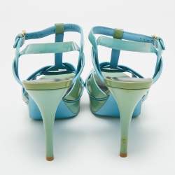 Pre Owned Saint Laurent Two Tone Patent Leather Platform Sandals Size 40