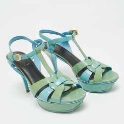 Pre Owned Saint Laurent Two Tone Patent Leather Platform Sandals Size 40