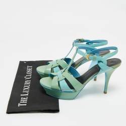 Pre Owned Saint Laurent Two Tone Patent Leather Platform Sandals Size 40
