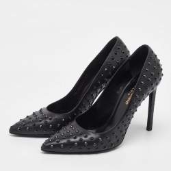 Pre Owned Saint Laurent Black Leather Studded Pointed Toe Pumps Size 38