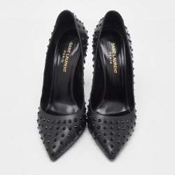 Pre Owned Saint Laurent Black Leather Studded Pointed Toe Pumps Size 38