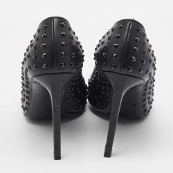 Pre Owned Saint Laurent Black Leather Studded Pointed Toe Pumps Size 38