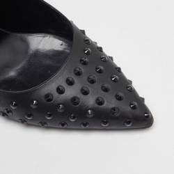 Pre Owned Saint Laurent Black Leather Studded Pointed Toe Pumps Size 38