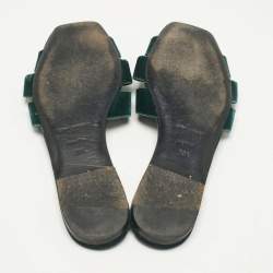 Pre Owned Saint Laurent Paris Green Velvet Tribute Flat Slide Size 38.5