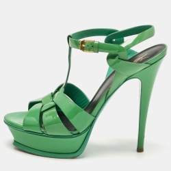 Pre Owned Saint Laurent Green Patent Leather Tribute Platform Sandals Size 39