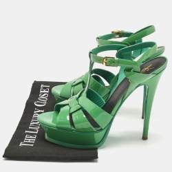 Pre Owned Saint Laurent Green Patent Leather Tribute Platform Sandals Size 39