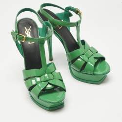 Pre Owned Saint Laurent Green Patent Leather Tribute Platform Sandals Size 39