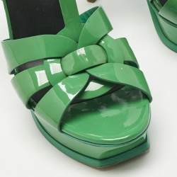 Pre Owned Saint Laurent Green Patent Leather Tribute Platform Sandals Size 39
