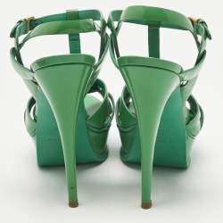 Pre Owned Saint Laurent Green Patent Leather Tribute Platform Sandals Size 39