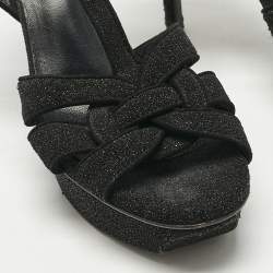 Pre Owned Saint Laurent Black Metallic Embossed Suede Tribute Platform Sandals Size 39