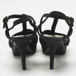Pre Owned Saint Laurent Black Metallic Embossed Suede Tribute Platform Sandals Size 39