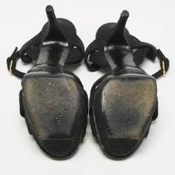 Pre Owned Saint Laurent Black Metallic Embossed Suede Tribute Platform Sandals Size 39