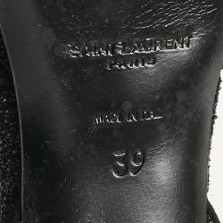 Pre Owned Saint Laurent Black Metallic Embossed Suede Tribute Platform Sandals Size 39