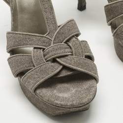 Pre Owned Saint Laurent Taupe Grey Metallic Embossed Suede Tribute Platform Sandals Size 39.5