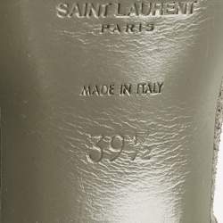 Pre Owned Saint Laurent Taupe Grey Metallic Embossed Suede Tribute Platform Sandals Size 39.5