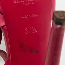 Pre Owned Saint Laurent Purple Leather Ankle Strap Sandals Size 37.5