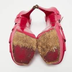 Pre Owned Saint Laurent Purple Leather Ankle Strap Sandals Size 37.5