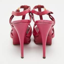 Pre Owned Saint Laurent Purple Leather Ankle Strap Sandals Size 37.5