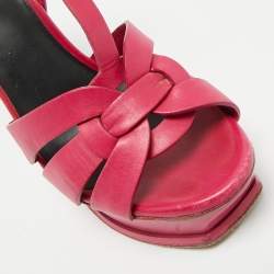 Pre Owned Saint Laurent Purple Leather Ankle Strap Sandals Size 37.5