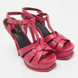 Pre Owned Saint Laurent Purple Leather Ankle Strap Sandals Size 37.5