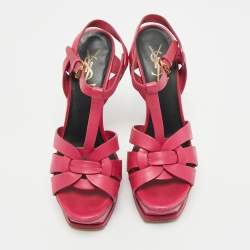 Pre Owned Saint Laurent Purple Leather Ankle Strap Sandals Size 37.5