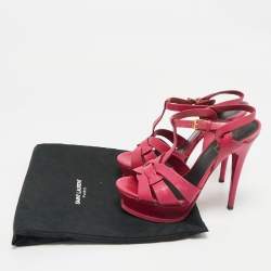 Pre Owned Saint Laurent Purple Leather Ankle Strap Sandals Size 37.5