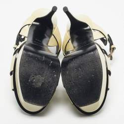 Pre Owned Saint Laurent Cream Patent Leather Tribute Platform Sandals Size 37.5