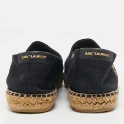 Pre Owned Saint Laurent Black Canvas Embroidered Logo Espadrille Flats Size 39