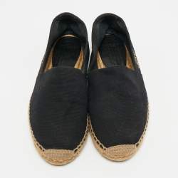 Pre Owned Saint Laurent Black Canvas Embroidered Logo Espadrille Flats Size 39