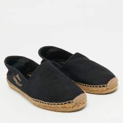 Pre Owned Saint Laurent Black Canvas Embroidered Logo Espadrille Flats Size 39