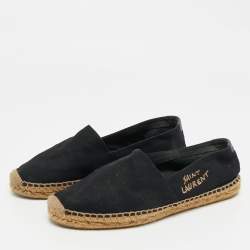 Pre Owned Saint Laurent Black Canvas Embroidered Logo Espadrille Flats Size 39