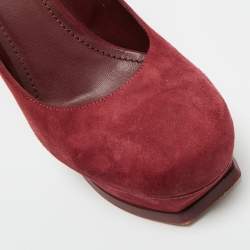 Pre Owned Saint Laurent Burgundy Suede Tribtoo Platform Pumps Size 39