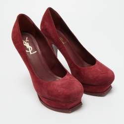 Pre Owned Saint Laurent Burgundy Suede Tribtoo Platform Pumps Size 39